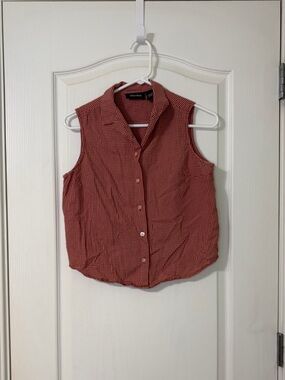 Sleeveless Button-Front Red Gingham Top